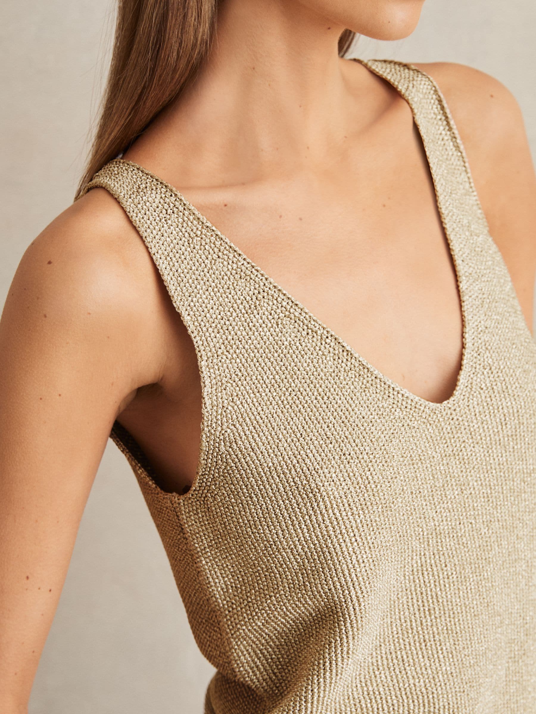 Buy Reiss Gold Mika Metallic V Neck Vest from Next Luxembourg