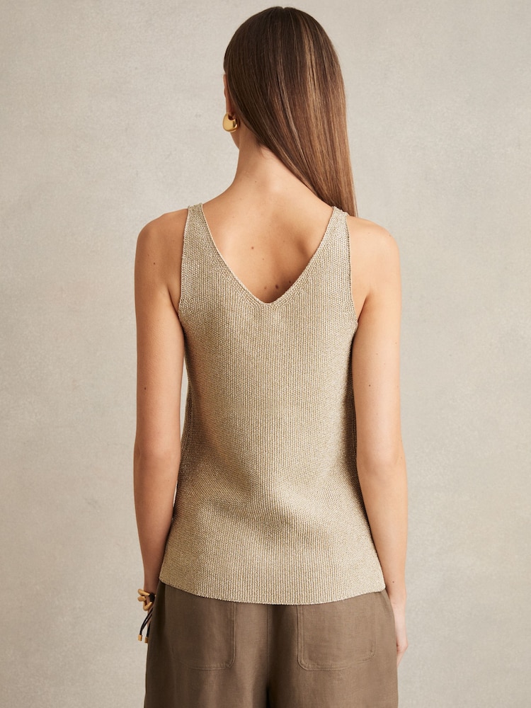 Buy Reiss Gold Mika Metallic V-Neck Vest from the Next UK online shop - Main Image