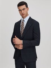 Reiss Navy Klink Wool Check Single Breasted Slim Fit Blazer - Image 1 of 7