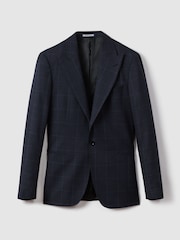 Reiss Navy Klink Wool Check Single Breasted Slim Fit Blazer - Image 2 of 7