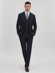 Reiss Navy Klink Wool Check Single Breasted Slim Fit Blazer - Image 3 of 7