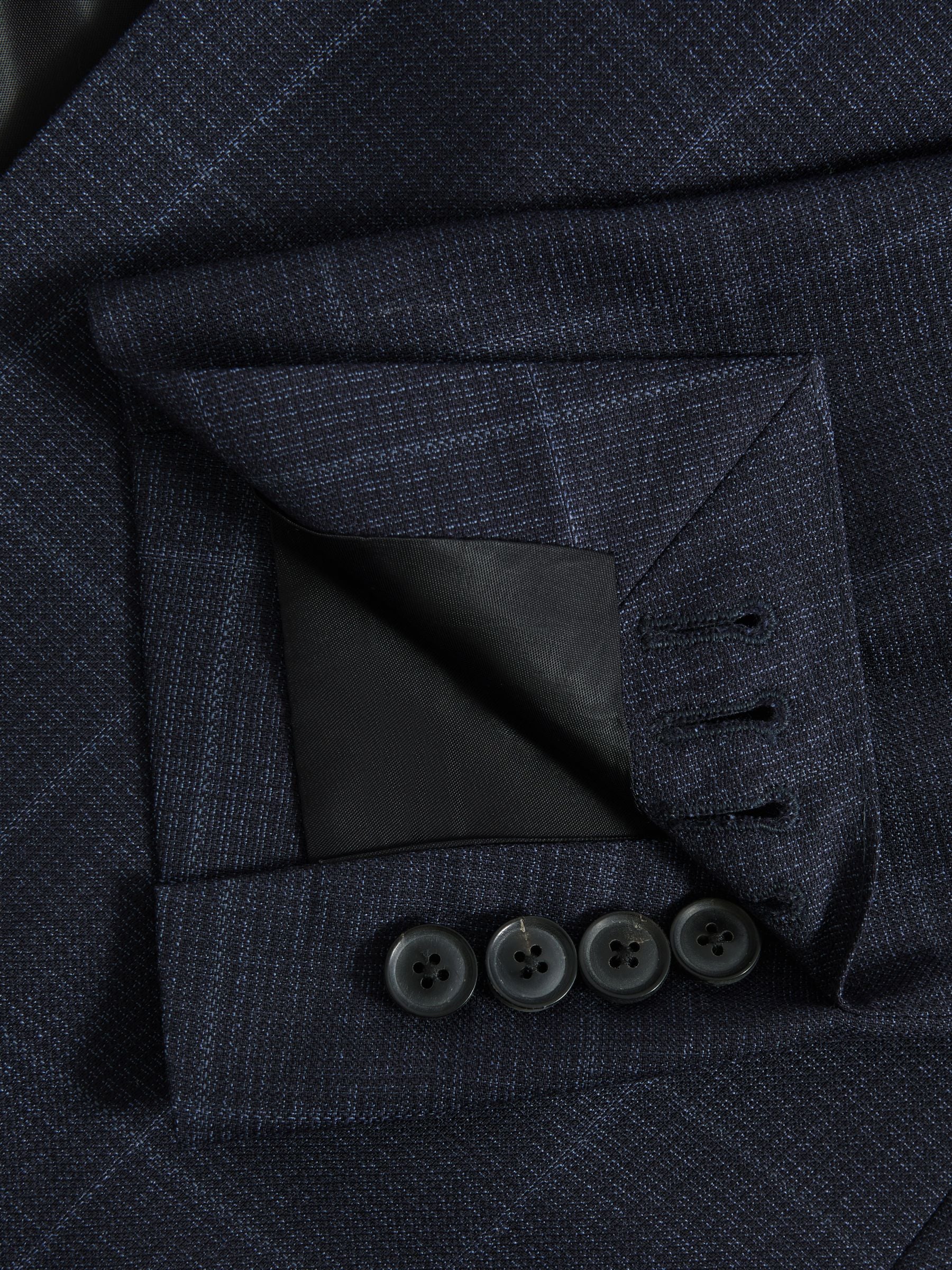 Reiss Navy Klink Wool Check Single Breasted Slim Fit Blazer
