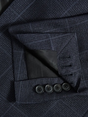 Reiss Navy Klink Wool Check Single Breasted Slim Fit Blazer - Image 7 of 7