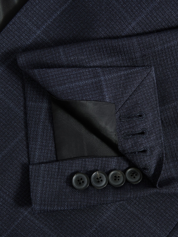 Reiss Navy Klink Wool Check Single Breasted Slim Fit Blazer - Image 7 of 7