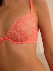 Coral Pink Non Pad Plunge Floral Lace Bra - Image 6 of 6