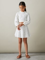 Reiss Ivory Nella 4-9 yrs Cotton Broderie Lace Skirt - Image 1 of 7
