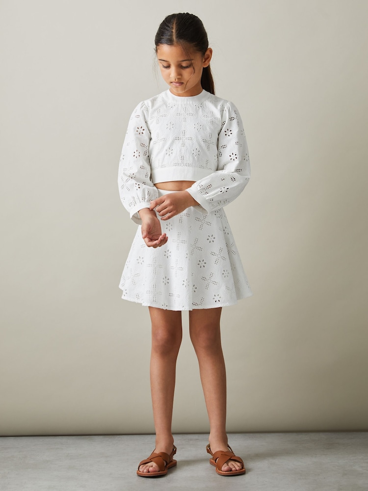 Reiss Ivory Nella 4-9 yrs Cotton Broderie Lace Skirt - Image 1 of 7