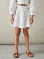 Reiss Ivory Nella 4-9 yrs Cotton Broderie Lace Skirt - Image 3 of 7