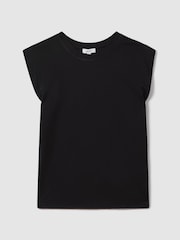 Reiss Black Morgan Cotton Capped Sleeve T-Shirt - Image 2 of 6