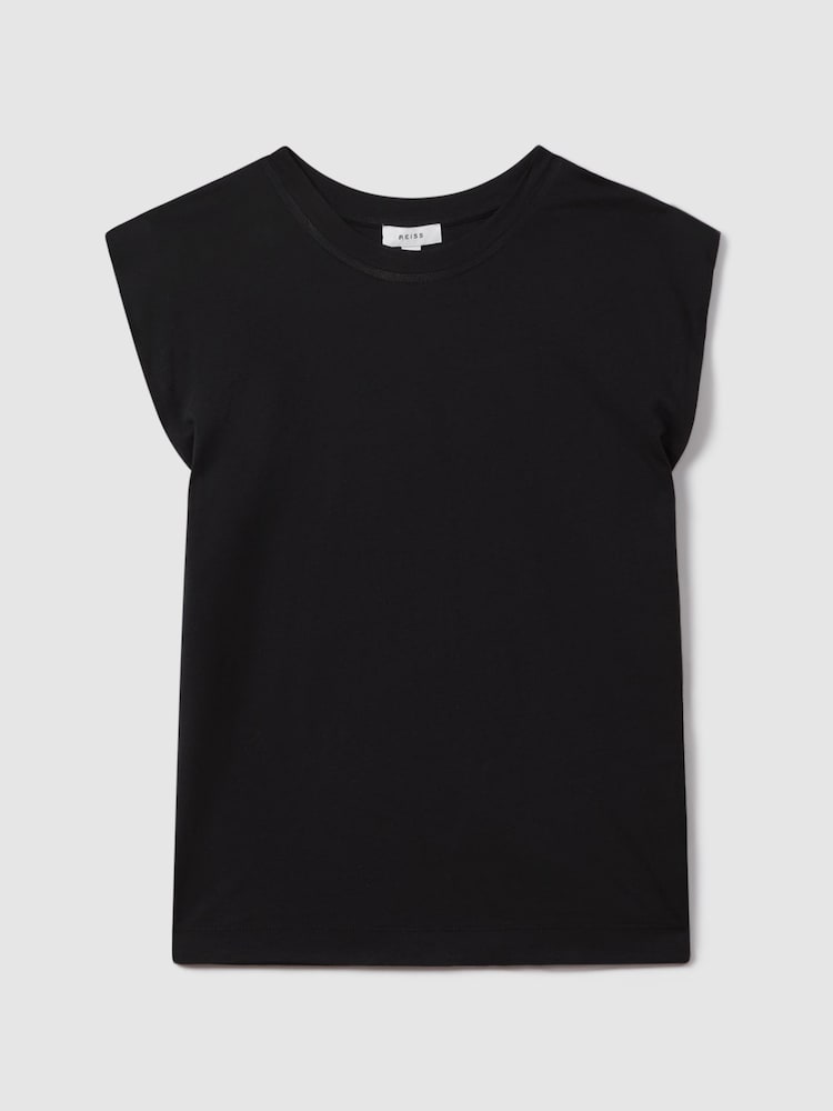 Reiss Black Morgan Cotton Capped Sleeve T-Shirt - Image 2 of 6
