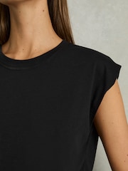 Reiss Black Morgan Cotton Capped Sleeve T-Shirt - Image 4 of 6
