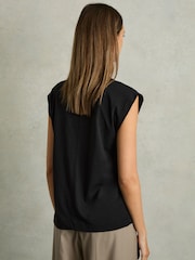 Reiss Black Morgan Cotton Capped Sleeve T-Shirt - Image 5 of 6