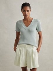 Reiss Mint Dianna Front Pleat Linen Blend Suit Shorts - Image 1 of 6