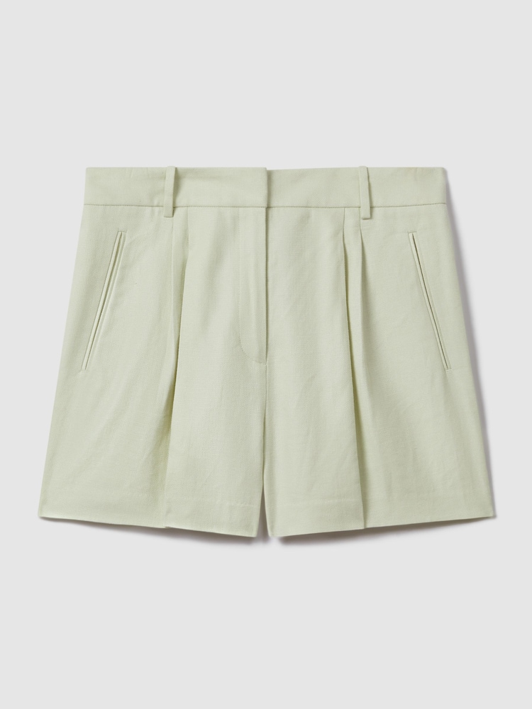 Reiss Mint Dianna Front Pleat Linen Blend Suit Shorts - Image 2 of 6