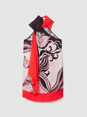 Reiss Ivory/Burgundy Rosa Printed Ruche Neck Shift Dress - Image 2 of 6