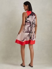 Reiss Ivory/Burgundy Rosa Printed Ruche Neck Shift Dress - Image 5 of 6