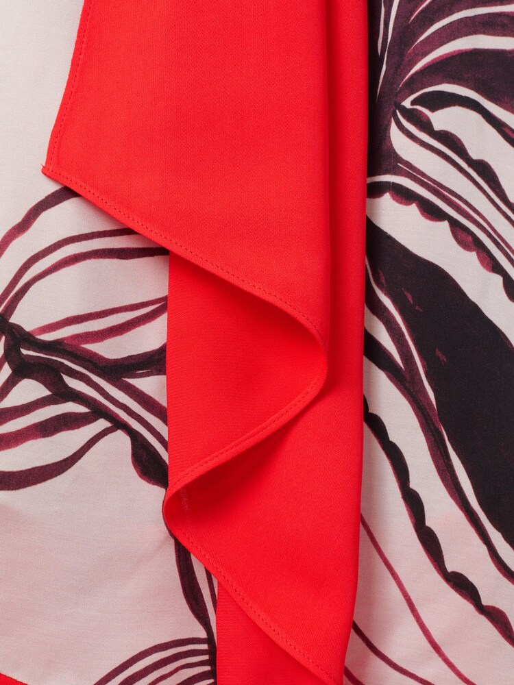 Reiss Ivory/Burgundy Rosa Printed Ruche Neck Shift Dress - Image 6 of 6