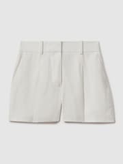 Reiss White Lori Viscose-Linen Front Pleat Suit Shorts - Image 2 of 6