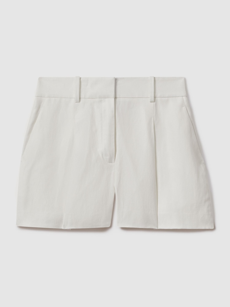 Reiss White Lori Viscose-Linen Front Pleat Suit Shorts - Image 2 of 6