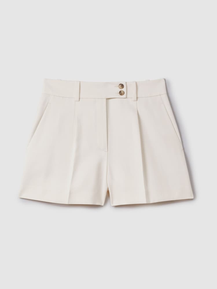 Reiss Cream Millie Front Pleat Tailored Shorts - Image 2 of 6 Reiss Cream Millie Front Pleat Tailored Shorts - Image 2 of 6