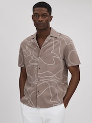 Reiss Taupe Menton Cotton Jersey Embroidered Shirt - Image 1 of 1