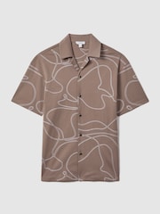 Reiss Taupe Menton Cotton Jersey Embroidered Shirt - Image 2 of 7