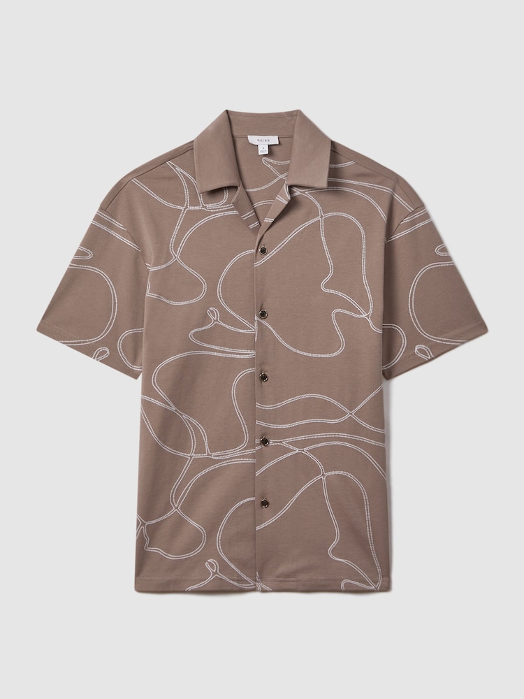 Reiss Taupe Menton Cotton Jersey Embroidered Shirt - Image 2 of 7