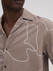 Reiss Taupe Menton Cotton Jersey Embroidered Shirt - Image 4 of 7