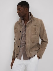 Reiss Taupe Menton Cotton Jersey Embroidered Shirt - Image 6 of 7