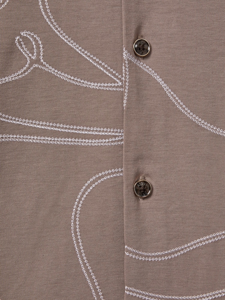 Reiss Taupe Menton Cotton Jersey Embroidered Shirt - Image 7 of 7