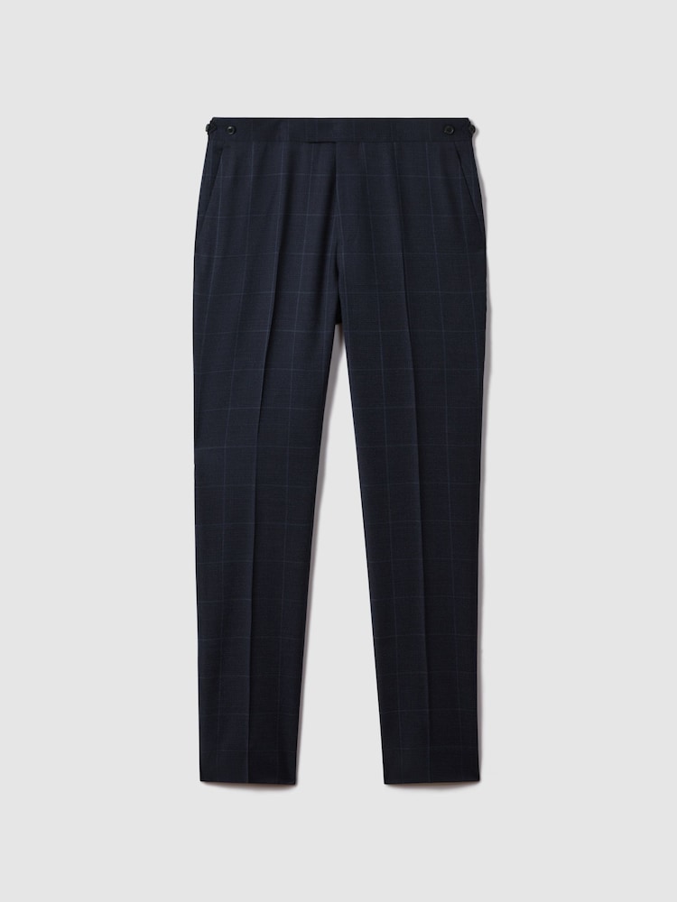 Reiss Navy Klink Wool Check Adjuster Slim Fit Trousers - Image 2 of 6