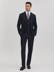 Reiss Navy Klink Wool Check Adjuster Slim Fit Trousers - Image 3 of 6