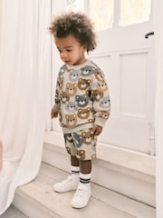 Neutral Drippy Bear Jersey 100% Cotton Crew Neck Sweatshirt and Short Set (3mths-7yrs) - Image 1 of 5