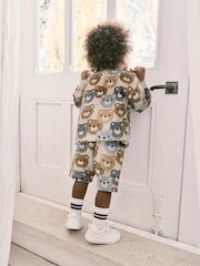 Neutral Drippy Bear Jersey 100% Cotton Crew Neck Sweatshirt and Short Set (3mths-7yrs) - Image 2 of 5