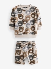 Neutral Drippy Bear Jersey 100% Cotton Crew Neck Sweatshirt and Short Set (3mths-7yrs) - Image 3 of 5
