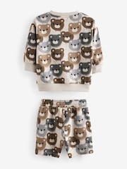 Neutral Drippy Bear Jersey 100% Cotton Crew Neck Sweatshirt and Short Set (3mths-7yrs) - Image 4 of 5