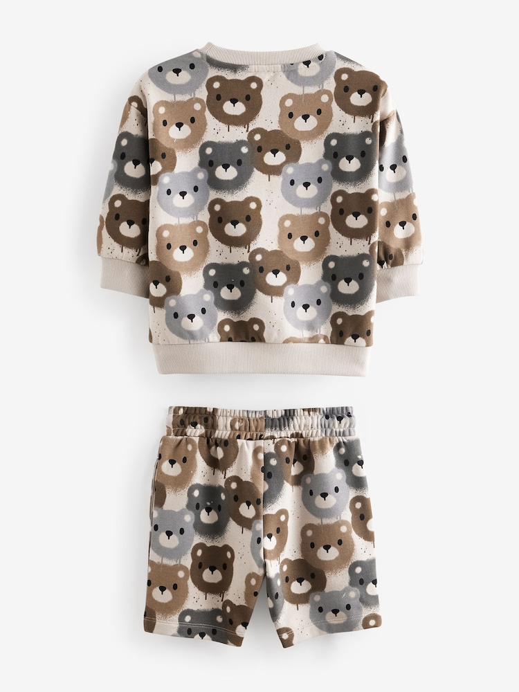 Neutral Drippy Bear Jersey 100% Cotton Crew Neck Sweatshirt and Short Set (3mths-7yrs) - Image 4 of 5