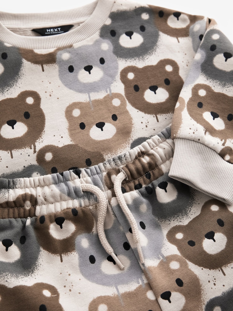 Neutral Drippy Bear Jersey 100% Cotton Crew Neck Sweatshirt and Short Set (3mths-7yrs) - Image 5 of 5