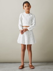 Reiss Ivory Nella 9-13 yrs Cotton Broderie Lace Bow Back Top - Image 3 of 6