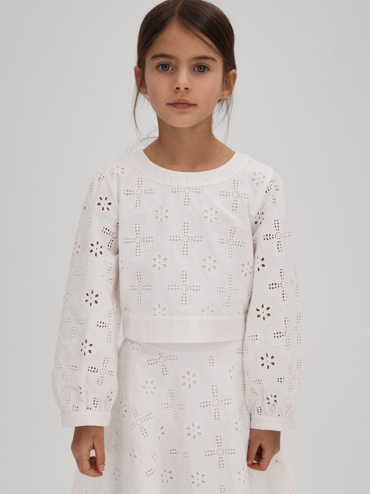 Reiss Ivory Nella Teen Cotton Broderie Lace Skirt - Image 2 of 6