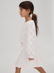Reiss Ivory Nella Teen Cotton Broderie Lace Skirt - Image 4 of 6