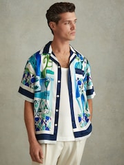 Reiss Blue Multi Belize Cuban Collar Shirt - Image 1 of 5