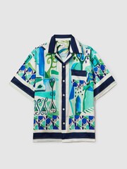 Reiss Blue Multi Belize Cuban Collar Shirt - Image 2 of 5