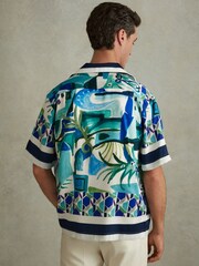 Reiss Blue Multi Belize Cuban Collar Shirt - Image 4 of 5