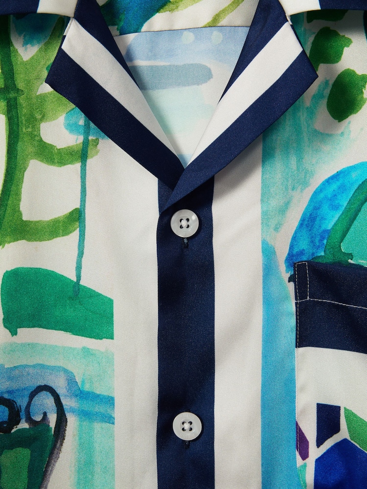 Reiss Blue Multi Belize Cuban Collar Shirt - Image 5 of 5