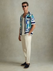 Reiss Blue Multi Belize Cuban Collar Shirt - Image 9 of 9