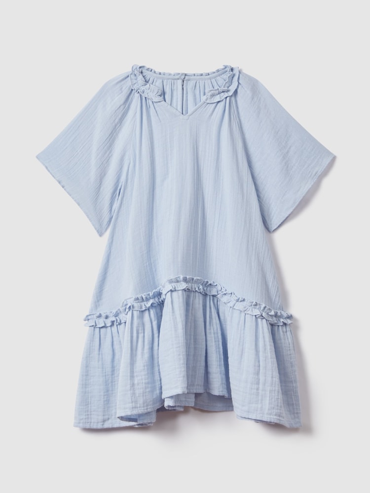 Reiss Blue Millie 9-13 yrs Seersucker Cotton Ruffle Dress - Image 2 of 7
