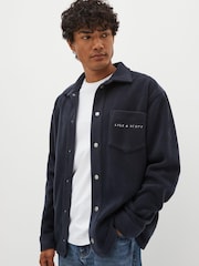 Lyle & Scott Navy Blue Embroidered Fleece Shacket Overshirt - Image 1 of 5