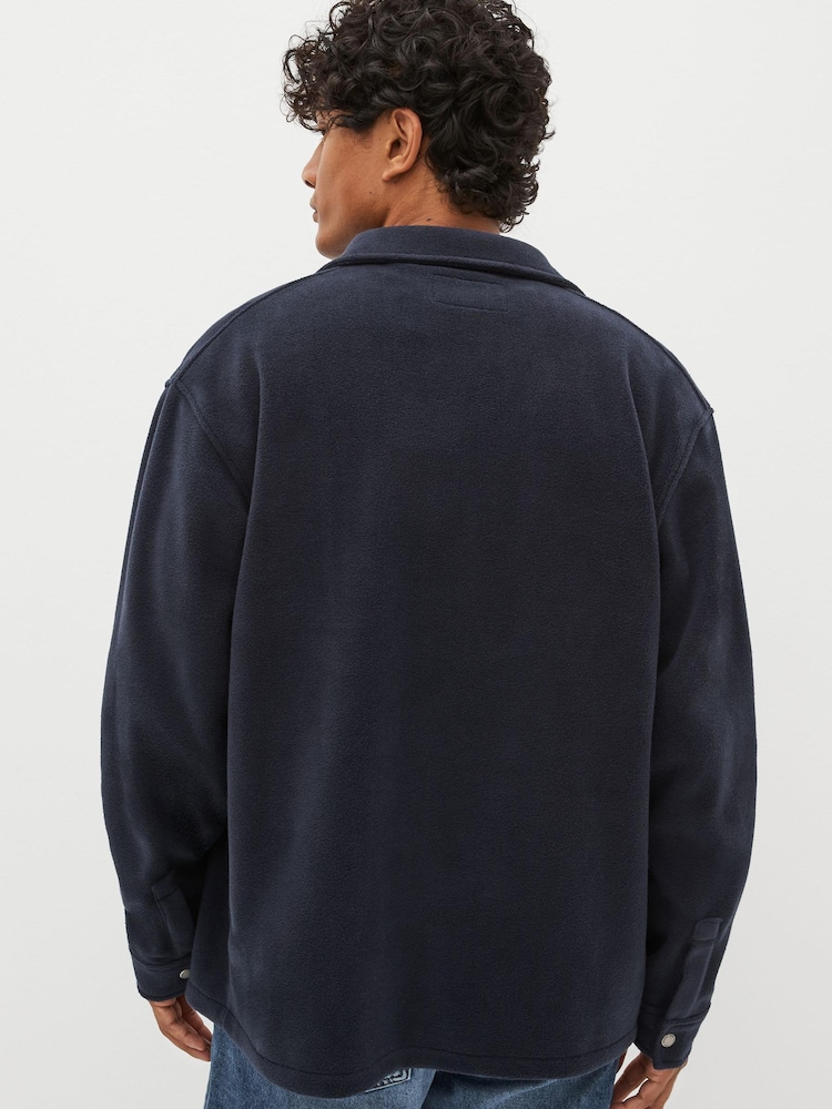 Lyle & Scott Navy Blue Embroidered Fleece Shacket Overshirt - Image 2 of 5