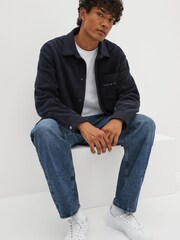 Lyle & Scott Navy Blue Embroidered Fleece Shacket Overshirt - Image 3 of 5